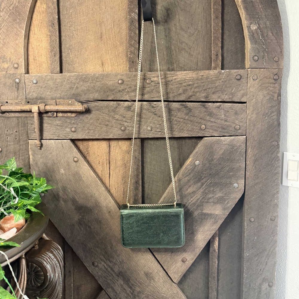Dune London Metallic Flap Crossbody Bag OS Green Black Evening Clutch - Picture 5 of 8